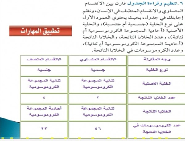 قارن بين الانقسام المتساوي والانقسام المنصف في الإنسان ونظم إجابتك -  المتصدر الاول